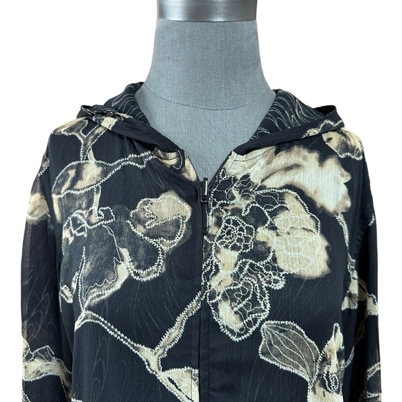 Women’s Hoodie Black White Beige Floral Jumper Hooded Sweater Riversable Jacket - Picture 7 of 8